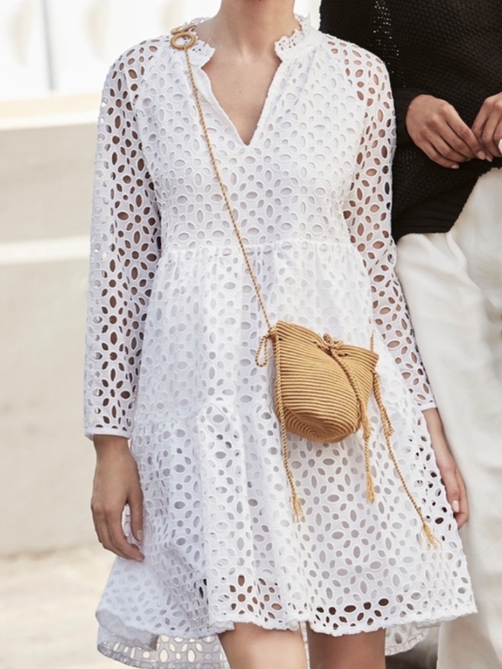 J. Crew White Tiered Eyelet Popover Dress